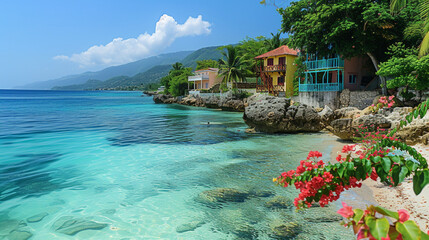 Jamaica island, Montego Bay and beach background. - obrazy, fototapety, plakaty