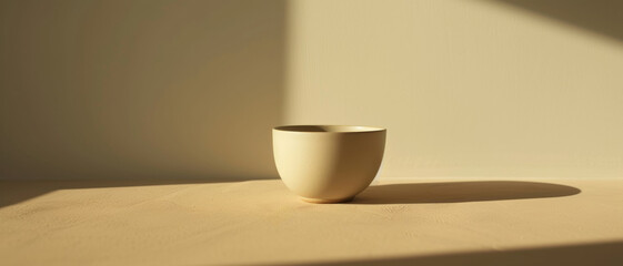 Minimalist ceramic bowl in sunlit solitude