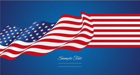Wavy USA flag transformed into a flat flag. USA holiday landscape banner on blue background.jpg