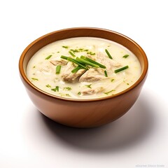 Cream soup with chicken isolated on white background