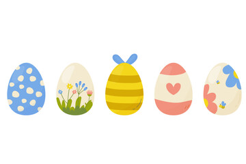 Easter egg set, 5 pieces, cute. Flat vector on white background isolated.