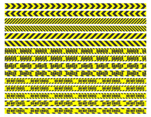 yellow and black stripes police tape for do not cross, danger, caution, warning and crime scene line. vector illustration isolated on white background.