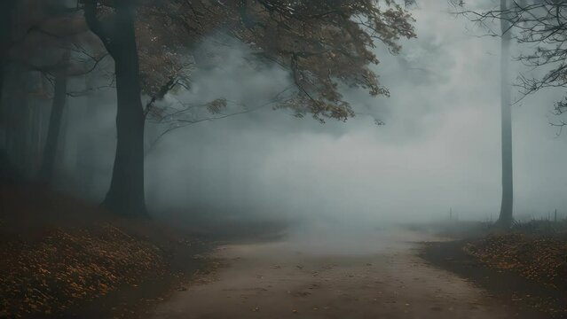 Road to forrest with fog abstract background. Generative ai.
