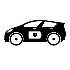 Electric Car EV Battery Filled Icon | Battery Icon with Heart Energy | Healthy Battery Life Sign