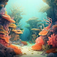 Fototapeta na wymiar Undersea world filled with vibrant coral formations. Marine ecosystem. AI generative.