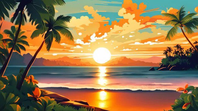 Tropical sunset beach abstract background. Summer vacation concept. Generative ai.	