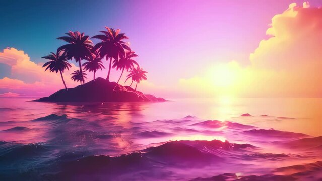 Tropical sunset beach abstract background. Summer vacation concept. Generative ai.	