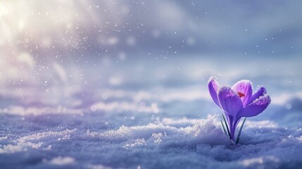 
Violet Crocus Flower Growing Snow Miracle, Banner Image For Website, Background, Desktop Wallpaper