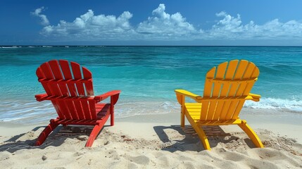 Tropical Beach Scene Lounge Chairs.