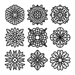 Set of mandala outline icon vector	
