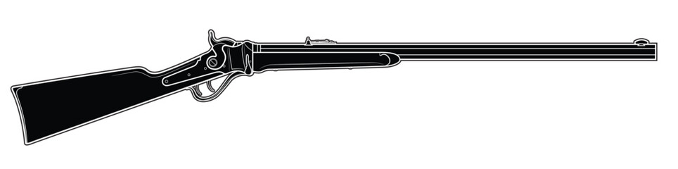 Vector illustration of the Sharps Cavalry rifle on the white background. Right side. - obrazy, fototapety, plakaty