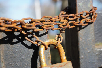 close-up of a rusty padlock