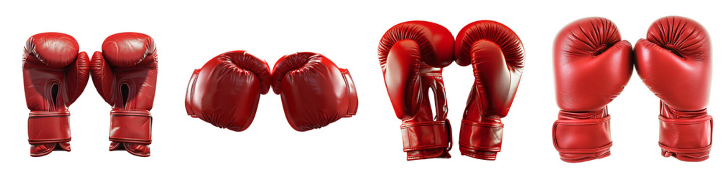 Set of 4 Red Boxing Gloves - Transparent PNG Images (Various Angles)