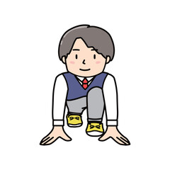スタートラインでスタンバイする制服姿の男子イラスト