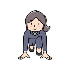 スタートラインでスタンバイするスーツ姿の女性イラスト