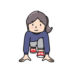 スタートラインでスタンバイするスウェット姿の女性イラスト