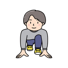 スタートラインでスタンバイするスウェット姿の男性イラスト