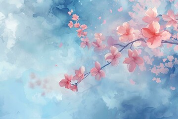 cherry blossom sakura Watercolor  background with soft pastel colors, flowers and leaves, nature background for invitation, wedding card - obrazy, fototapety, plakaty