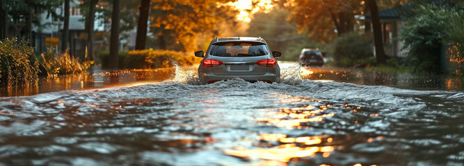 vehicles on waterlogged roadways