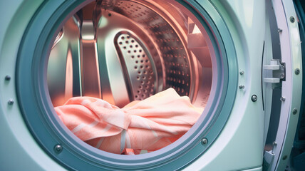 
the drum of the washing machine, there is laundry inside