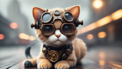 A baby cat with steampunk sunglasses