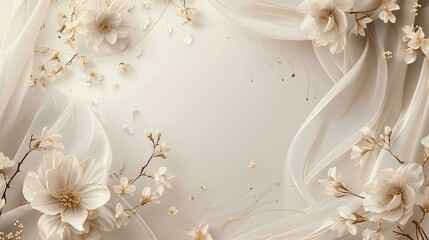 3d render, white silk fabric with flowers on a white background