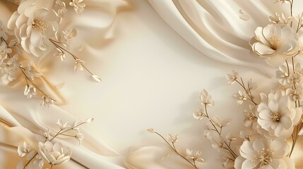 3d render, white silk fabric with flowers on a white background