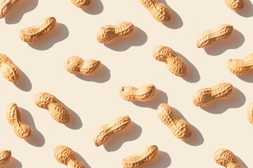 Pattern of realistic peanuts on beige background 