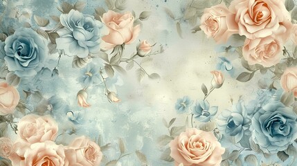Watercolor pastel floral background with soft pastel colors, flowers and leaves, nature background...