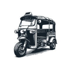 Old tuk-tuk three wheel. Vector illustration - obrazy, fototapety, plakaty