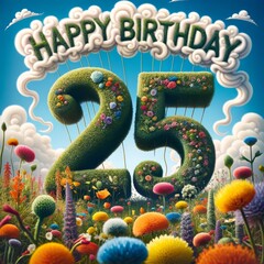 Vibrant Floral 25th Birthday with Cloud Lettering