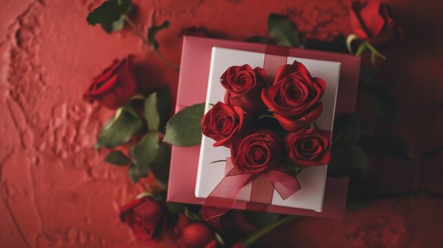 Romantic red roses gift box for a heartfelt Valentine's Day card