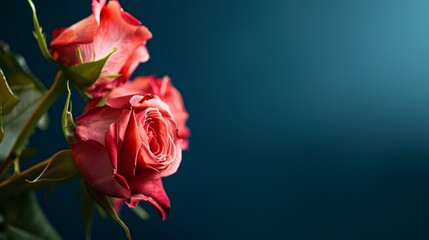 Roses with dark blue background with copy space