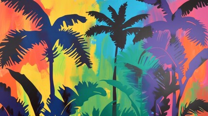 Fototapeta na wymiar Silhouetted palm shapes in vibrant hues