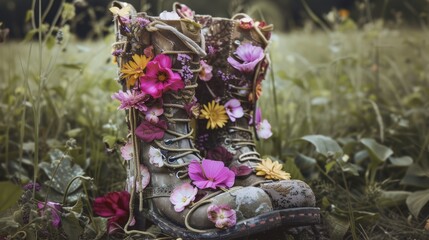 Boots filed with flowers