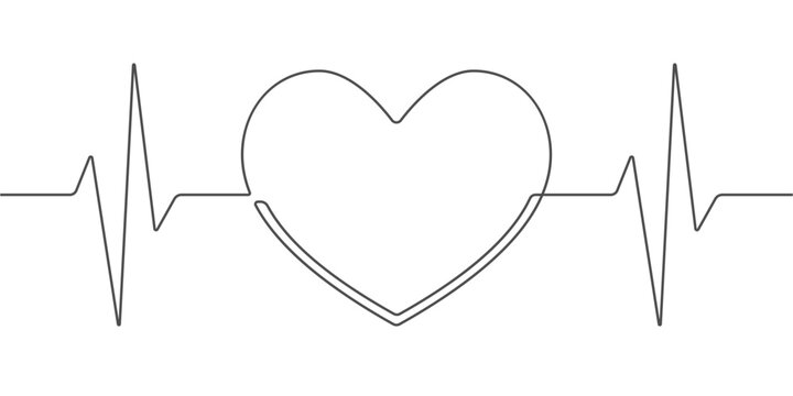 Heart beat . Medical concept. Heart and cardiorgam. One line drawing.Vector illustration.