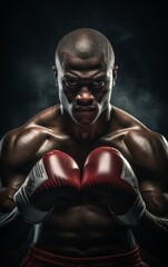 Fototapeta na wymiar A boxer, poised in the darkened ring, epitomizing strength and determinatio