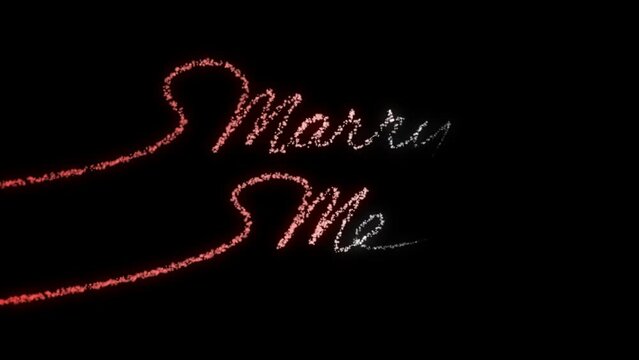 Marry Me text hand drawn with glowing particles. white pink red romantic color. video animation isolated on alpha channel background.
