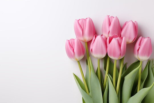 Spring, Happy Easter flowers background. Mother's Day. International Women's Day card, pink tulips