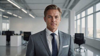 businessman in suit in white office, confident professional executive