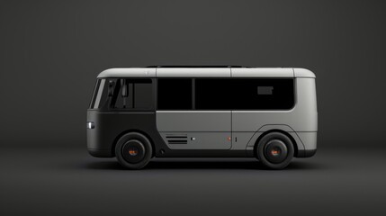 Modern black mini bus on a gray background