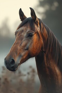 Portrait of realistic Brown horse