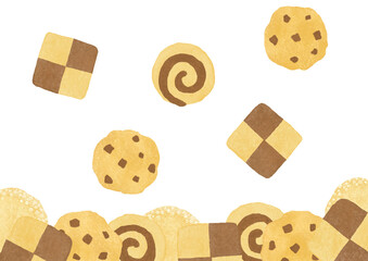 たくさんのクッキーの水彩イラスト