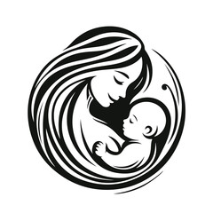 Mother holding newborn icon. Childbirth. Motherhood. Vector isolated outline drawing