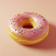 3d cartoon donut dessert on pastel background, 3d illustration Generative AI