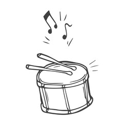 Drum doodle illustration isolated on white background. Hand drawn drum vector
