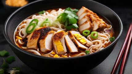 Bowl of spicy miso ramen, showcasing thick noodles submerged in a flavorful miso broth infused