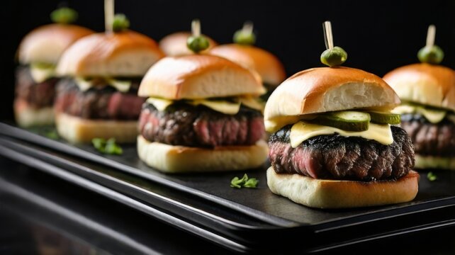 Wagyu beef sliders, highlighting perfectly grilled miniature beef patties topped with melted cheese
