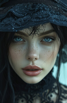 Portrait of a pefect girl with black hat