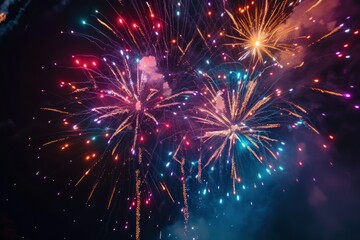 Fototapeta premium Fireworks in the night sky happy holi indian concept